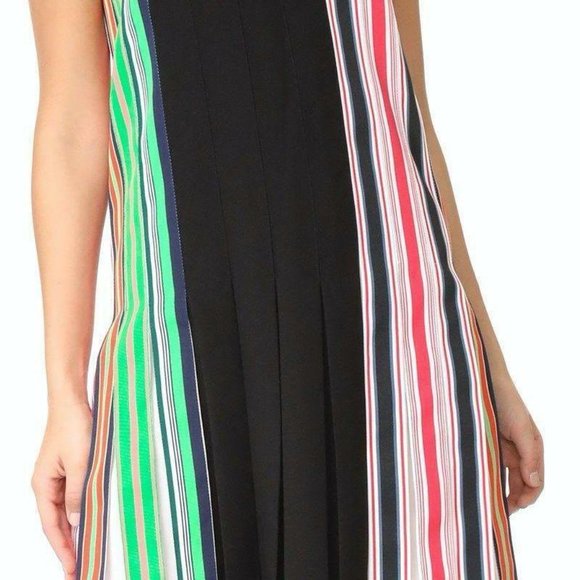 DVF Diane Von Furstenberg One-Shoulder Pleated Ribbon Dress 2 Multicolor Strips - Picture 3 of 11